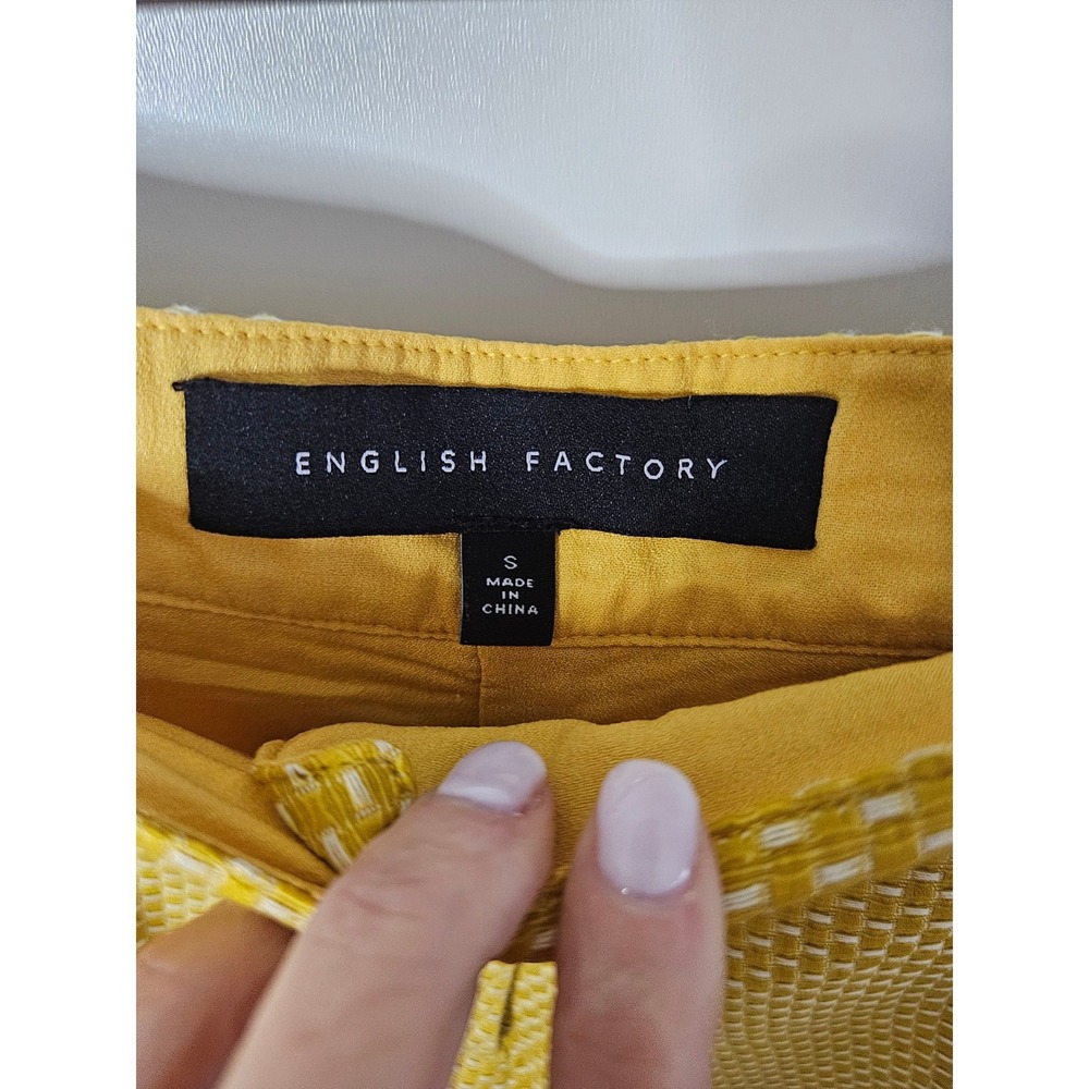 English Factory Yellow White Textured‎ Check Shorts Size S Lined High Waist Zip - Picture 4 of 6